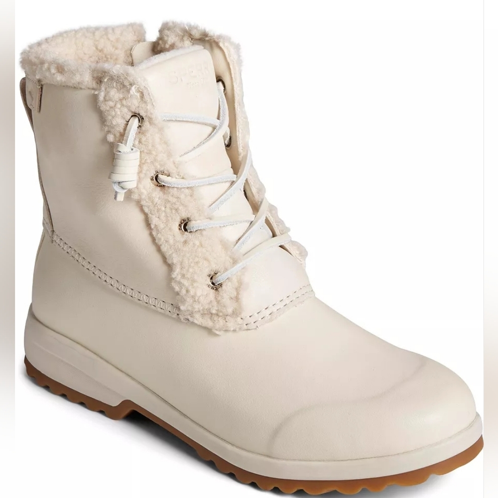 Sperry Maritime Repel Boots Sz 8 Ivory Sherpa Trim Thinsulate Like New